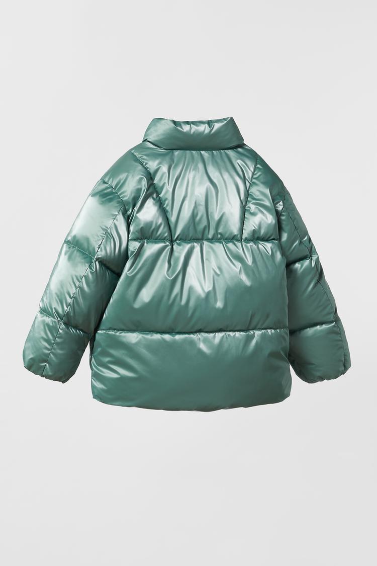 CROPPED METALLIC PUFFER JACKET Grey green ZARA Turkey